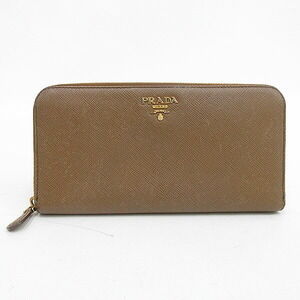 Prada Round Zip Long Wallet Brown Saffiano Leather